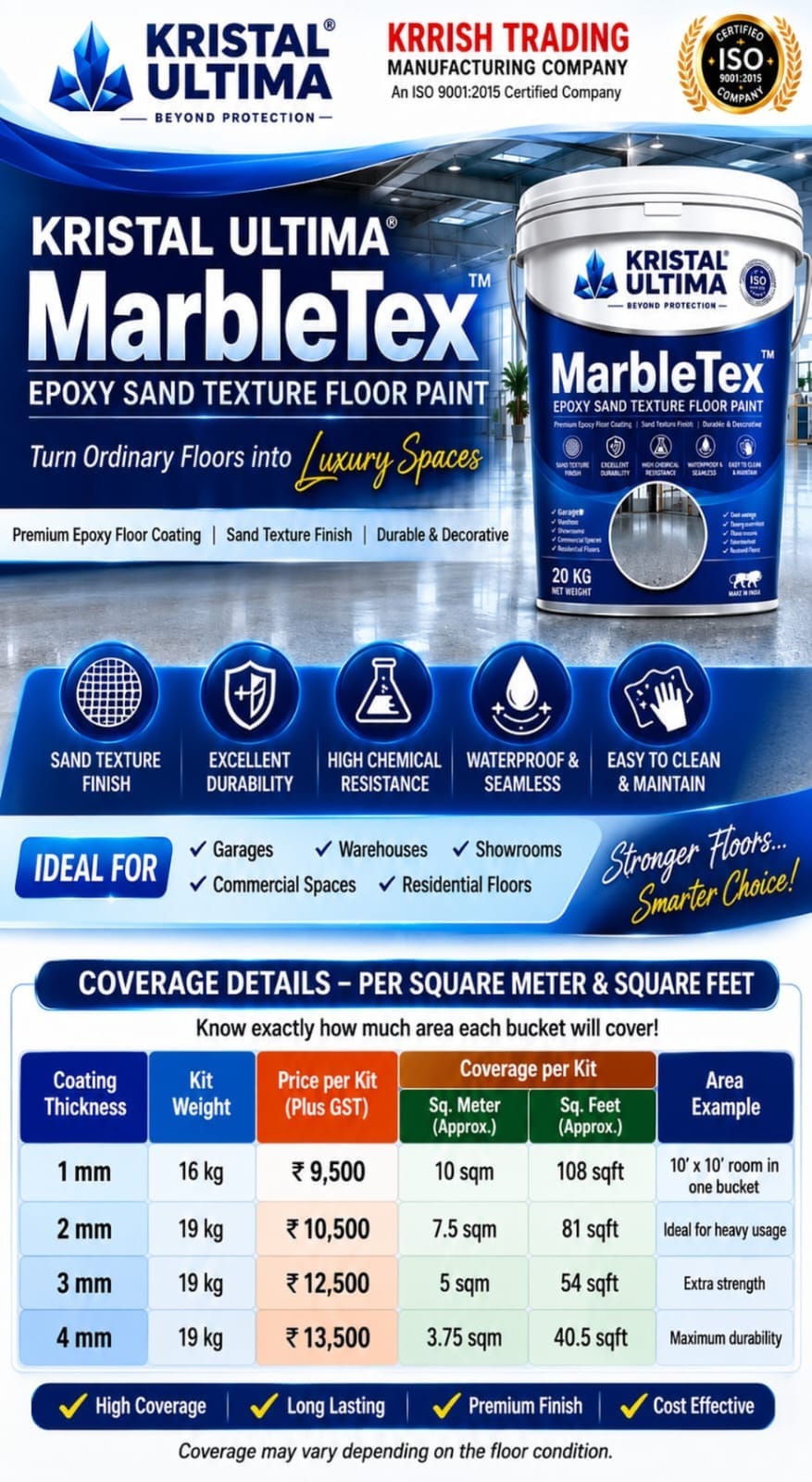 KRISTAL ULTIMA MarbleTex coverage and pricing poster
